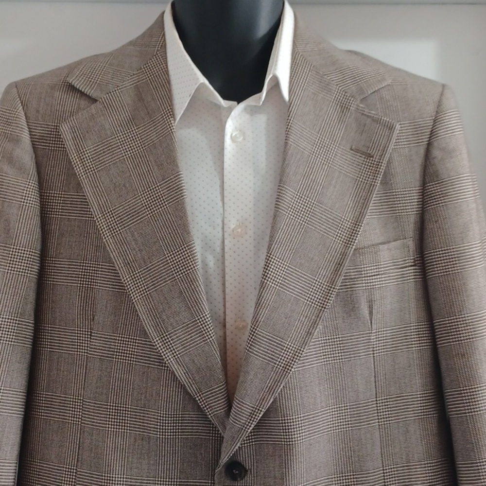 vintage Classic Tailored Fit Men's Brown Checkered Blazer - Picture 7 of 9